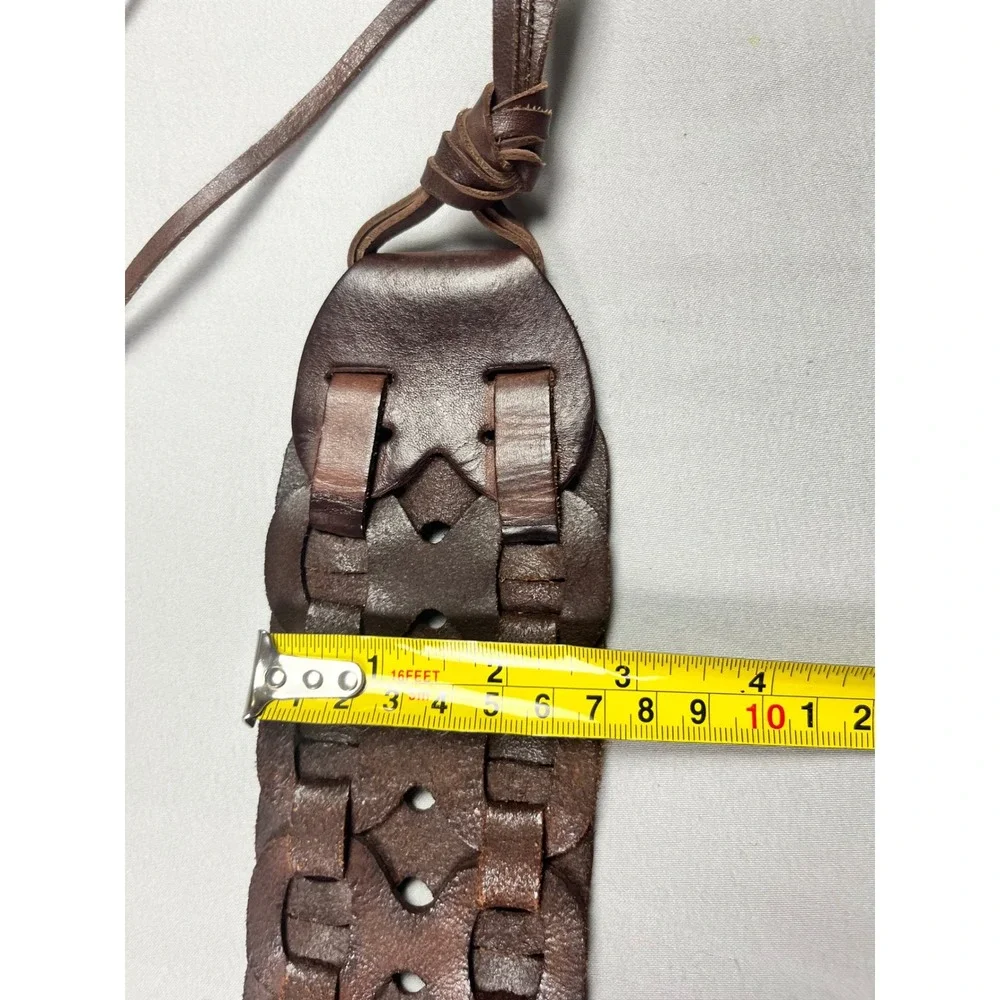 Banana Republic Brown Leather Woven Wide Waist Belt Tie Sash Boho 32in Vintage